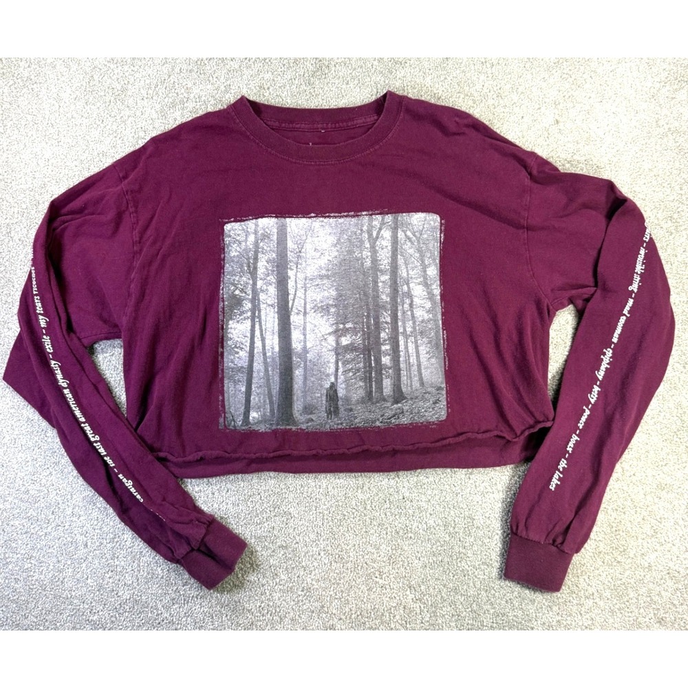 Taylor Swift Folklore Maroon Cropped Long Sleeve Shirt Large